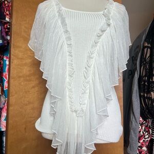Isabella Rodriguez Sheer White Ruffle Overlay Blouse